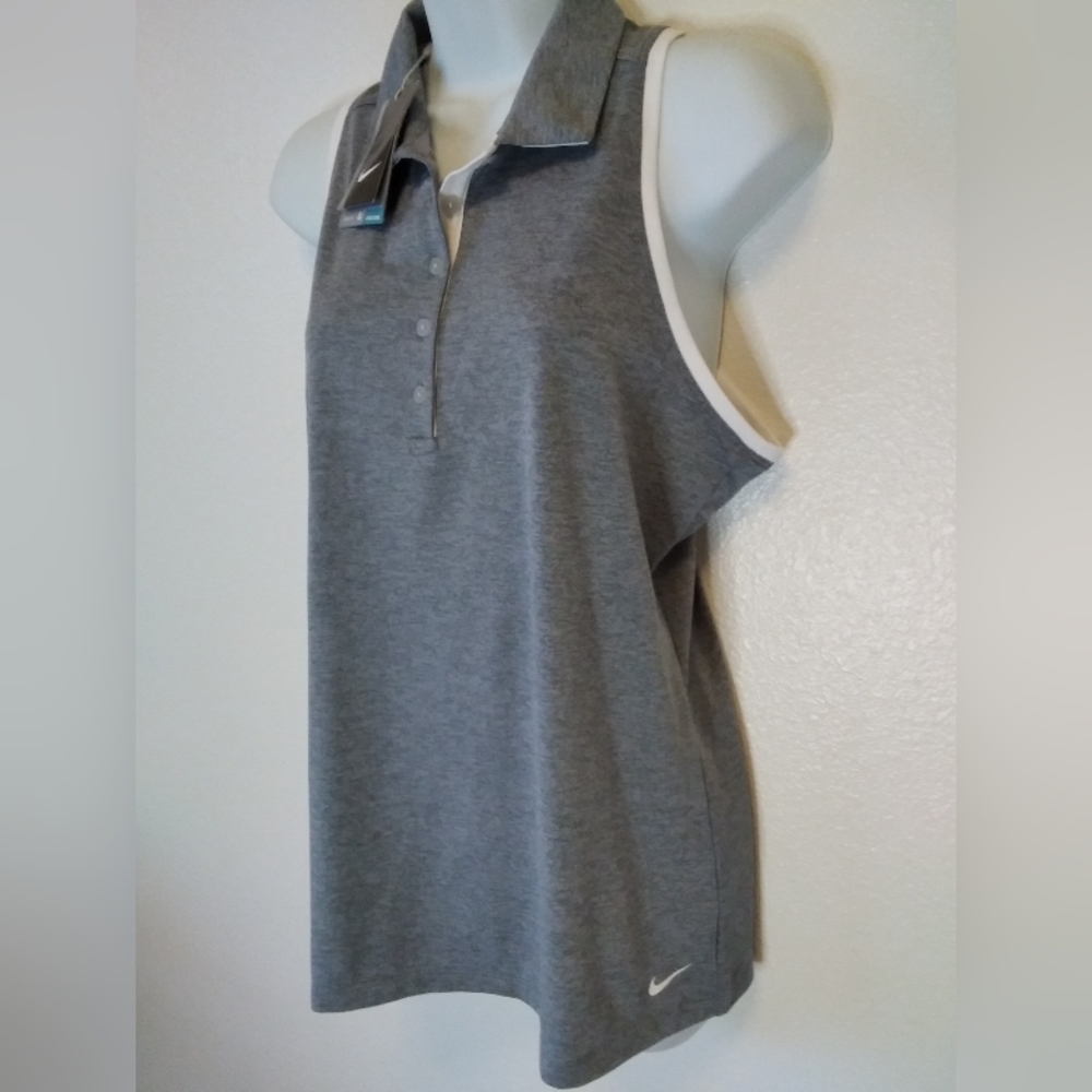 NWT Nike Golf Tour Performance DRI-FIT Women's Shirt Gray and White Trim Size L